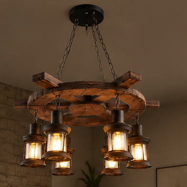 Royaleva Antique Industrial Wood LED Ceiling Light - Pendant Lamps For Vintage Home Decor