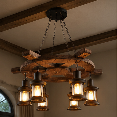 Royaleva Antique Industrial Wood LED Ceiling Light - Pendant Lamps For Vintage Home Decor