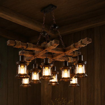 Royaleva Antique Industrial Wood LED Ceiling Light - Pendant Lamps For Vintage Home Decor