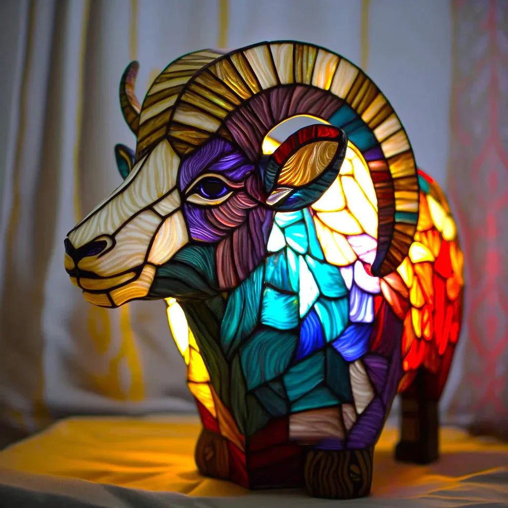 Royaleva WildCraft Animal Light Sculptures – Stained Glass LED Art Lamp - Wolf