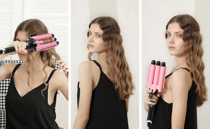 RoyaleGlow 3 Barrel Curling Iron Hair Waver for Effortless Curls