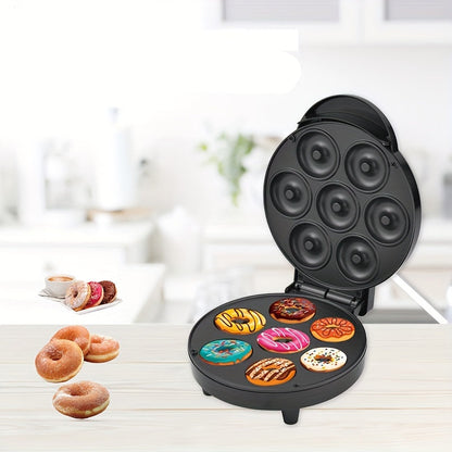 7-Hole Donut Maker Mini Waffle Baker Machine - Intelligent Temperature Control, Non-Detachable for Easy Cleaning, US Plug, Perfect for Making Donuts and Waffles, Bakelite Material, US Plug Power Source, Waffle Maker