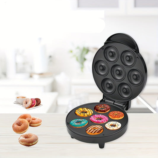 7-Hole Donut Maker Mini Waffle Baker Machine - Intelligent Temperature Control, Non-Detachable for Easy Cleaning, US Plug, Perfect for Making Donuts and Waffles, Bakelite Material, US Plug Power Source, Waffle Maker