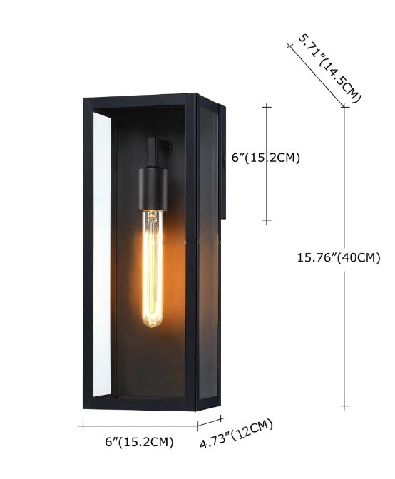 Royelux Modern Black Outdoor Wall Lantern with Clear Glass, Auto Dusk to Dawn Wall Sconce - Royale Basic