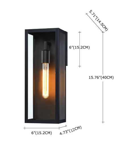 Royelux Modern Black Outdoor Wall Lantern with Clear Glass, Auto Dusk to Dawn Wall Sconce - Royale Basic