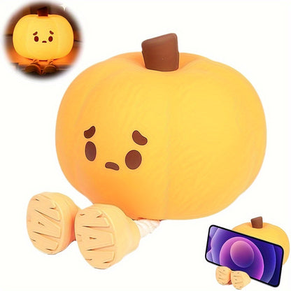Pumpkin Night Light - Silicone Rechargeable 3-Level Dimmable Lamp for Bedside & Party Decoration, Perfect for Halloween, Christmas, Birthday Gifts - Default Title