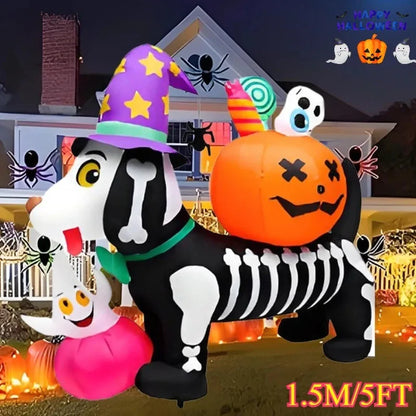 5FT Party & Holiday DIY Decorations Halloween Inflatable Toy Skeleton Dog with Pumpkin Blow Up Inflatable Model Outside Decor 1