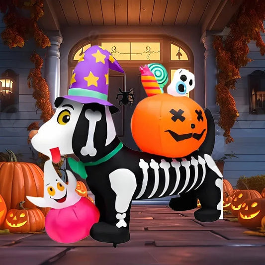 5FT Party & Holiday DIY Decorations Halloween Inflatable Toy Skeleton Dog with Pumpkin Blow Up Inflatable Model Outside Decor 2