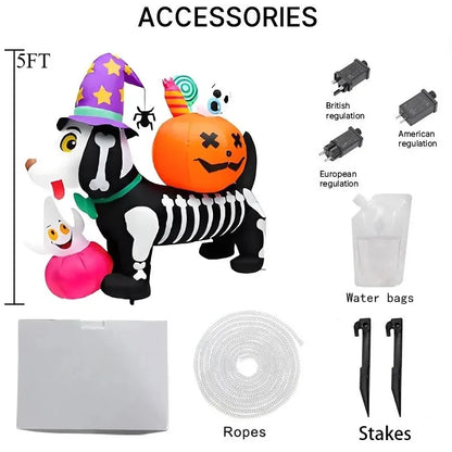 5FT Party & Holiday DIY Decorations Halloween Inflatable Toy Skeleton Dog with Pumpkin Blow Up Inflatable Model Outside Decor 5