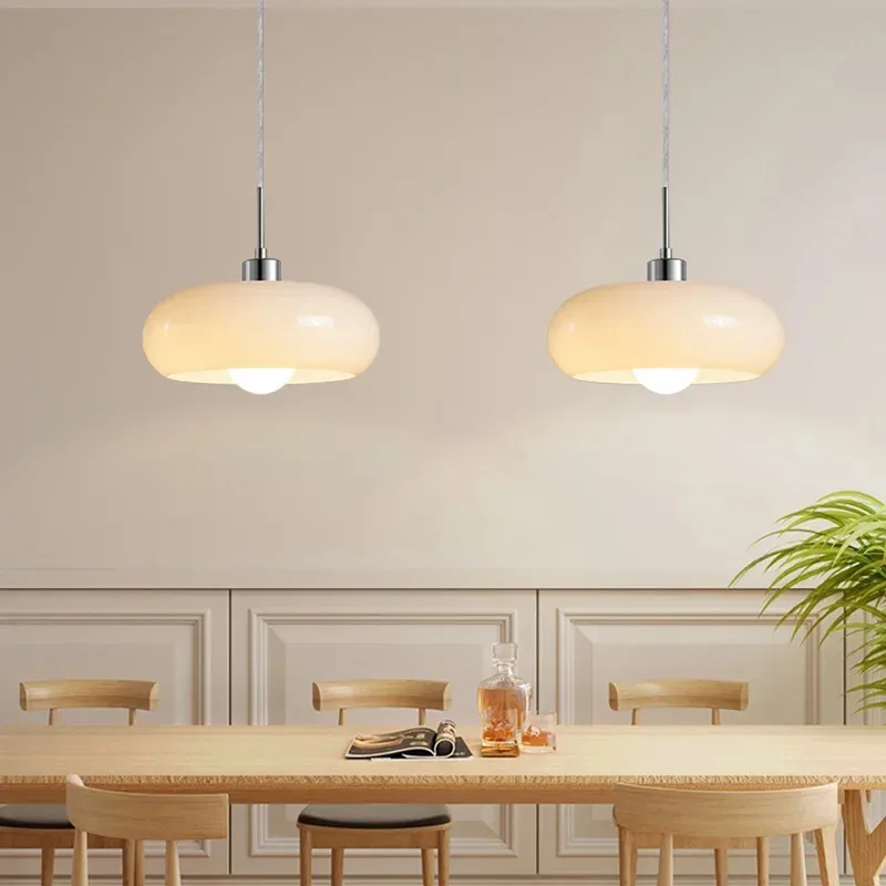 Royelux Modern Bauhaus Glass Pendant Light - Hand-Blown Opal Shade Warm Glow