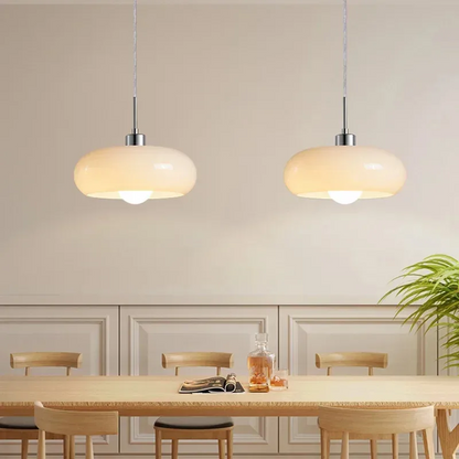 Royelux Modern Bauhaus Glass Pendant Light - Hand-Blown Opal Shade Warm Glow