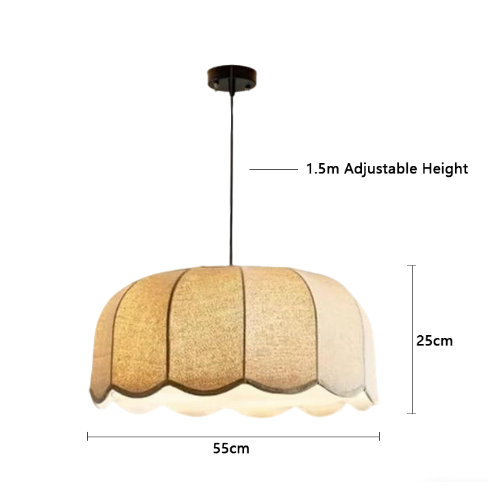RoyaleGlow Scalloped Fabric Pendant Light-Beige Wavy Lampshade Elegant Hanging Lamp