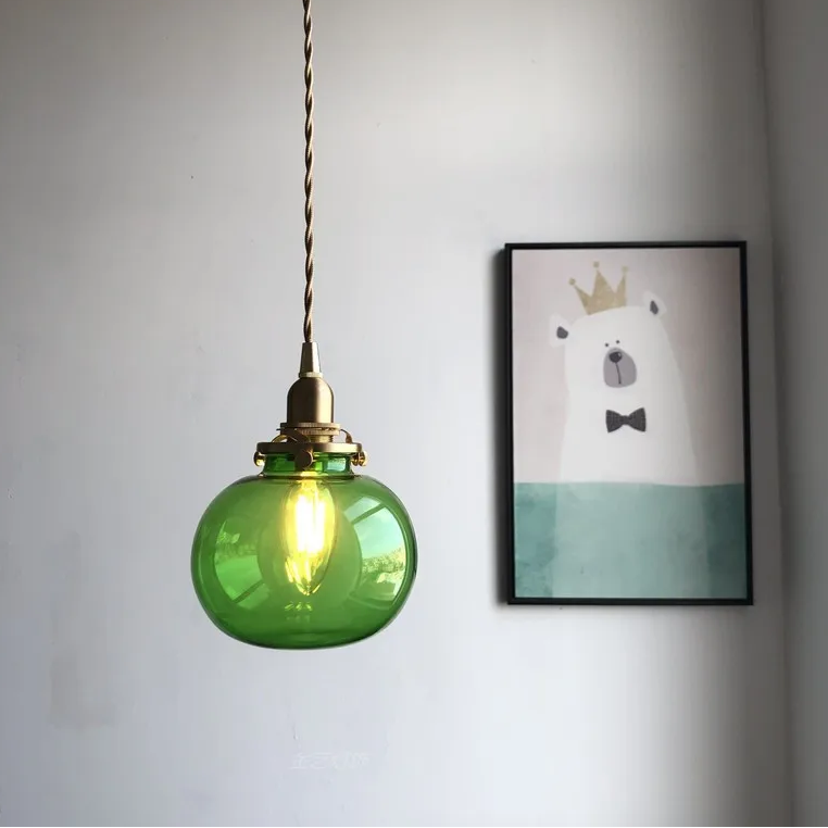 Lumora Hand-Blown Teal Glass Orb Pendant Light with Brushed Brass
