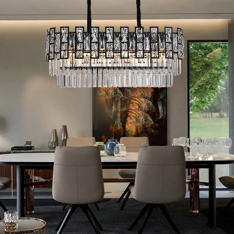 LuxRoyale Modern Crystal Chandelier Round Black Ceiling Light Fixture