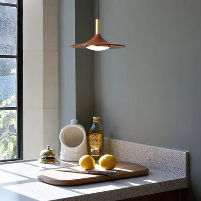 Lumora Elegant Wood & Brass Disc Pendant Light for Dining