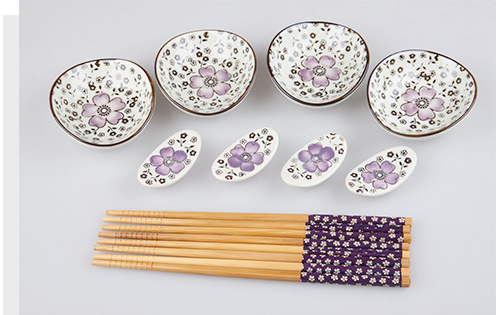 Royelux 12-Piece Japanese Cherry Blossom Ceramic Dinnerware Set with Chopsticks