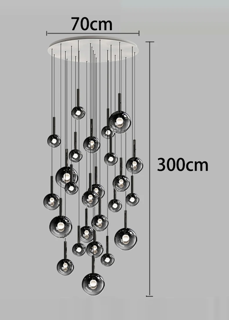 RoyaleGlow Modern Glass Bubble Pendant Chandelier for High Ceilings & Staircases