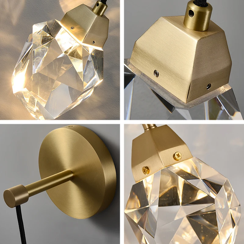 LuxRoyale Crystal Pendant Wall Light With Authentic K9 Crystal Prism Copper Finish