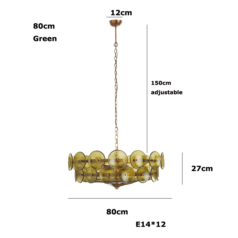 RoyaleGlow Modern Amber Glass Disc Chandelier Hanging Light Fixture For Dining Room