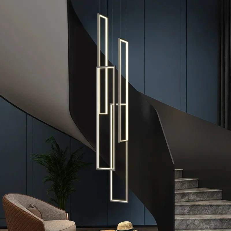 RoyaleGlow Modern LED Rectangle Pendant Chandelier for Living Room, Staircase & Foyer