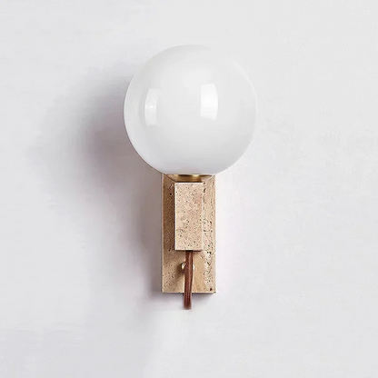 Royelux Natural Travertine Stone Globe Plug-In Wall Sconce Lighting Fixture