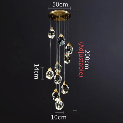 Royelux Gold LED Crystal Chandelier Pendant Ceiling Light, Adjustable Drop