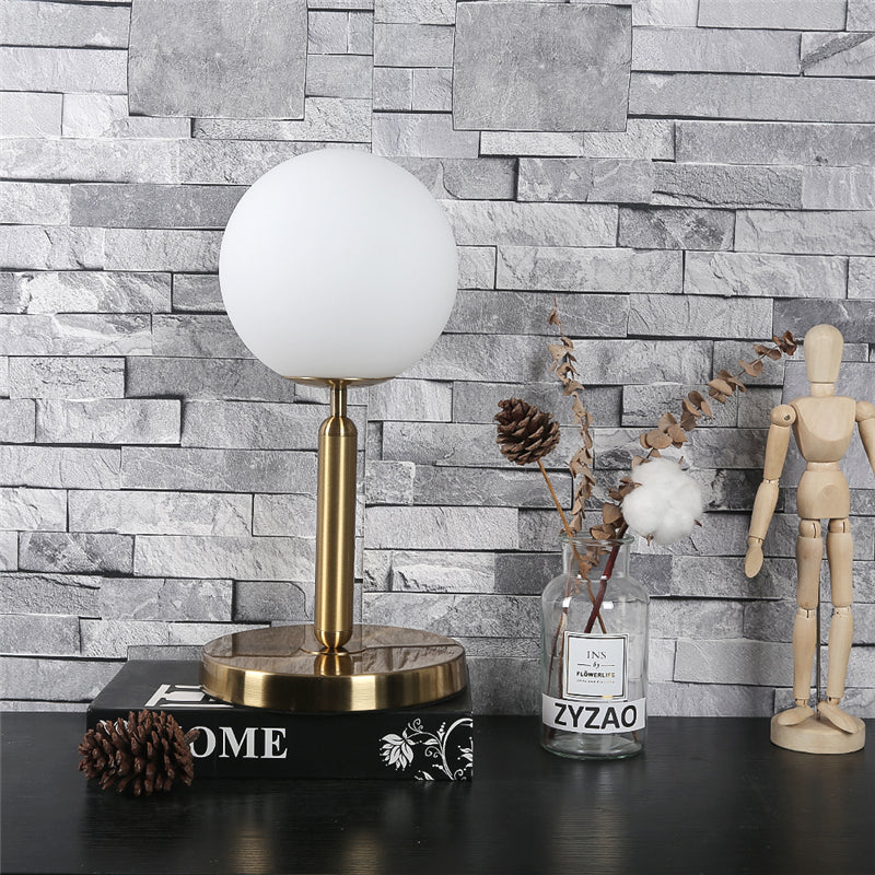 Royelux Modern Brass Table Lamp with Frosted Glass Globe for Bedroom & Office