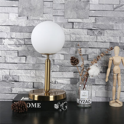 Royelux Modern Brass Table Lamp with Frosted Glass Globe for Bedroom & Office