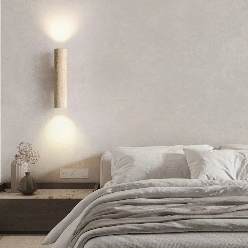 Lumora Travertine Up Down Wall Sconce, Modern Stone Wall Light Luxury with Two Way Glow