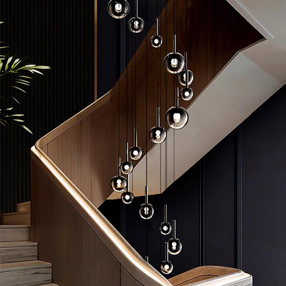 RoyaleGlow Modern Glass Bubble Pendant Chandelier for High Ceilings & Staircases