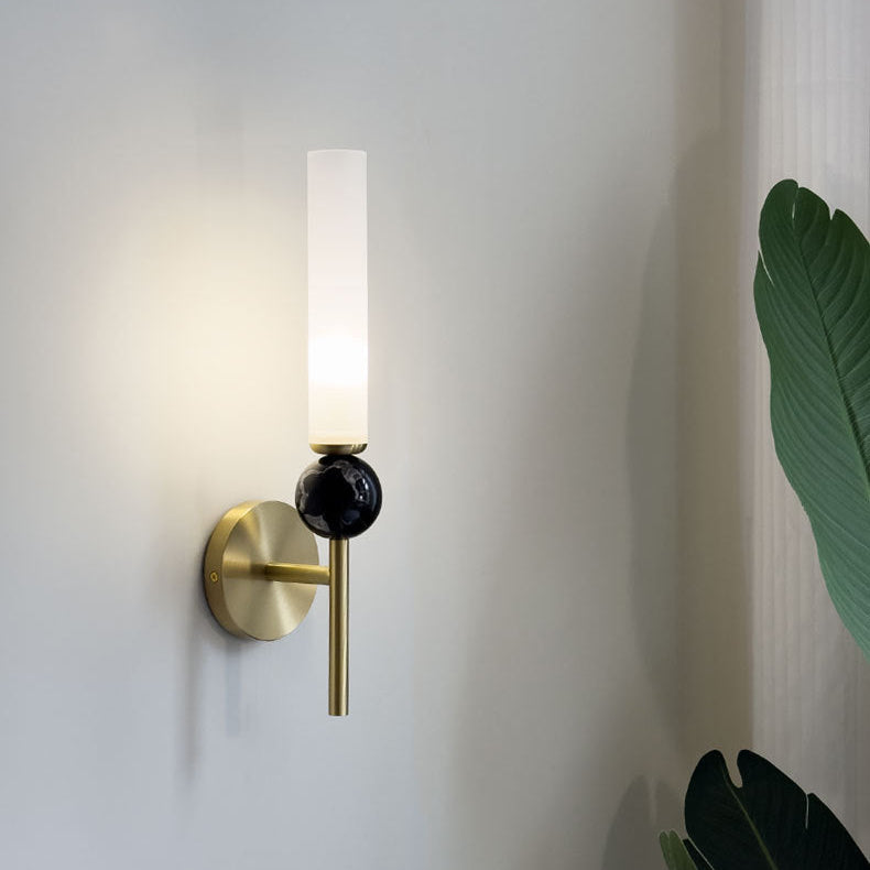 LuxRoyale Modern Brass & Marble Vertical Wall Sconce with Acrylic Diffuser