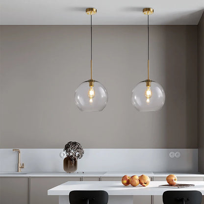 LuxRoyale Modern Glass Globe Pendant Light with Brushed Gold Accent