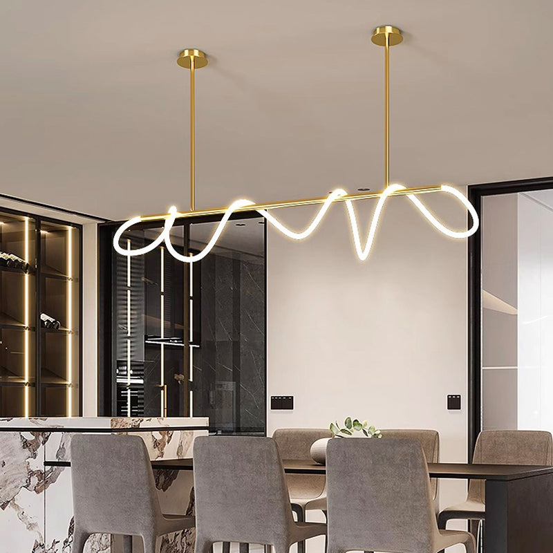 RoyaleGlow Modern LED Linear Chandelier - Flexible Wave Design for Dining & Kitchen