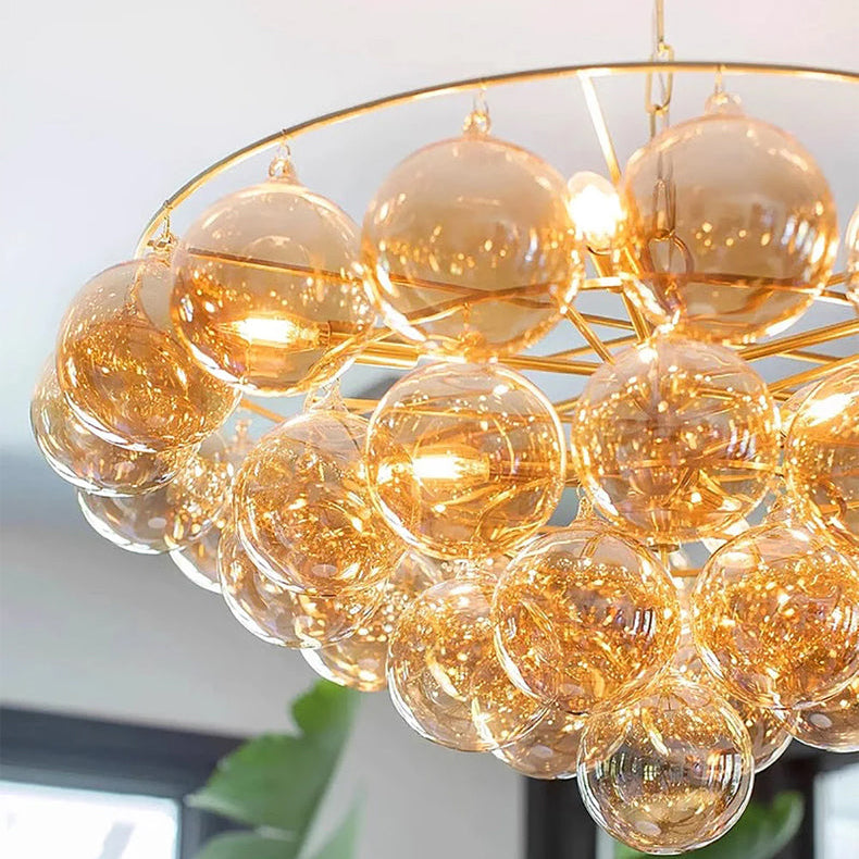 LuxRoyale Glass Bubble Chandelier-Modern Gold Orb Pendant Light Fixture