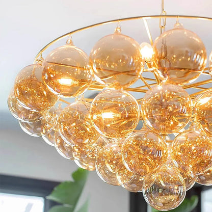 LuxRoyale Glass Bubble Chandelier-Modern Gold Orb Pendant Light Fixture