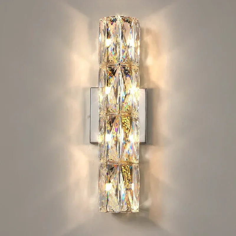 RoyaleGlow Dimmable LED Crystal Wall Sconce - Modern Cylindrical Up-Down Lighting
