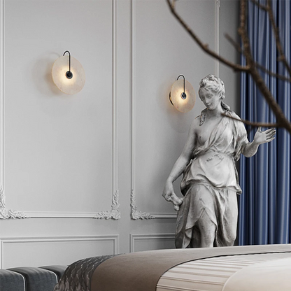 LuxRoyale Round Alabaster Wall Lamp With Fluted Brass Center And Hidden LED Glow