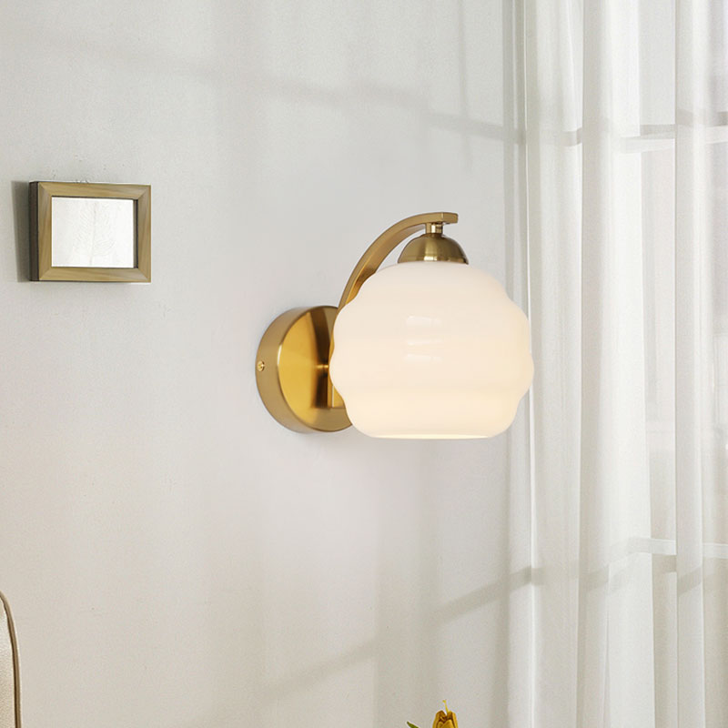 Royelux Vintage Art Deco Wall Lamp with White Glass Shade Brass Finish, Luxury Wall Lighting