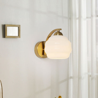 Royelux Vintage Art Deco Wall Lamp with White Glass Shade Brass Finish, Luxury Wall Lighting