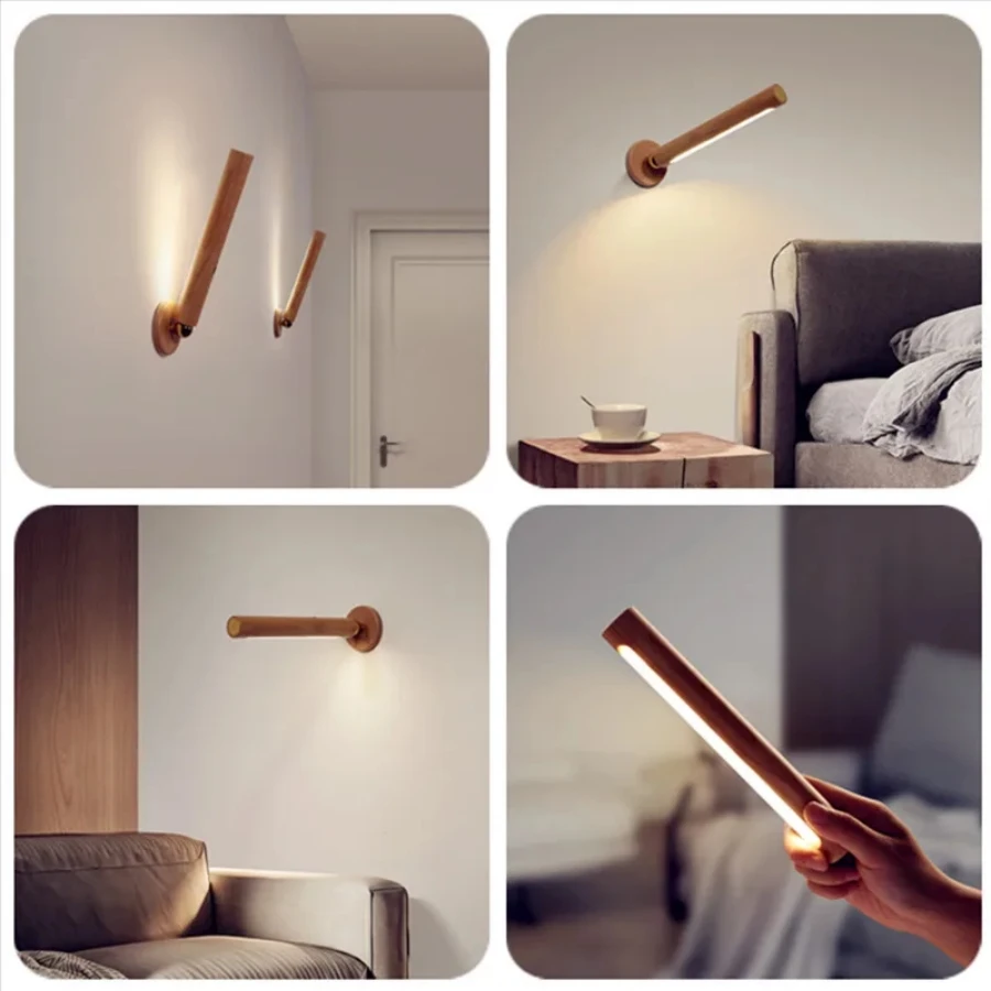 LuxRoyale Minimalist Natural Wood LED Wall Sconce with Adjustable Ambient Light