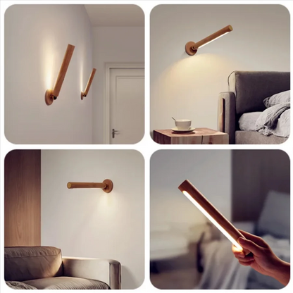 LuxRoyale Minimalist Natural Wood LED Wall Sconce with Adjustable Ambient Light