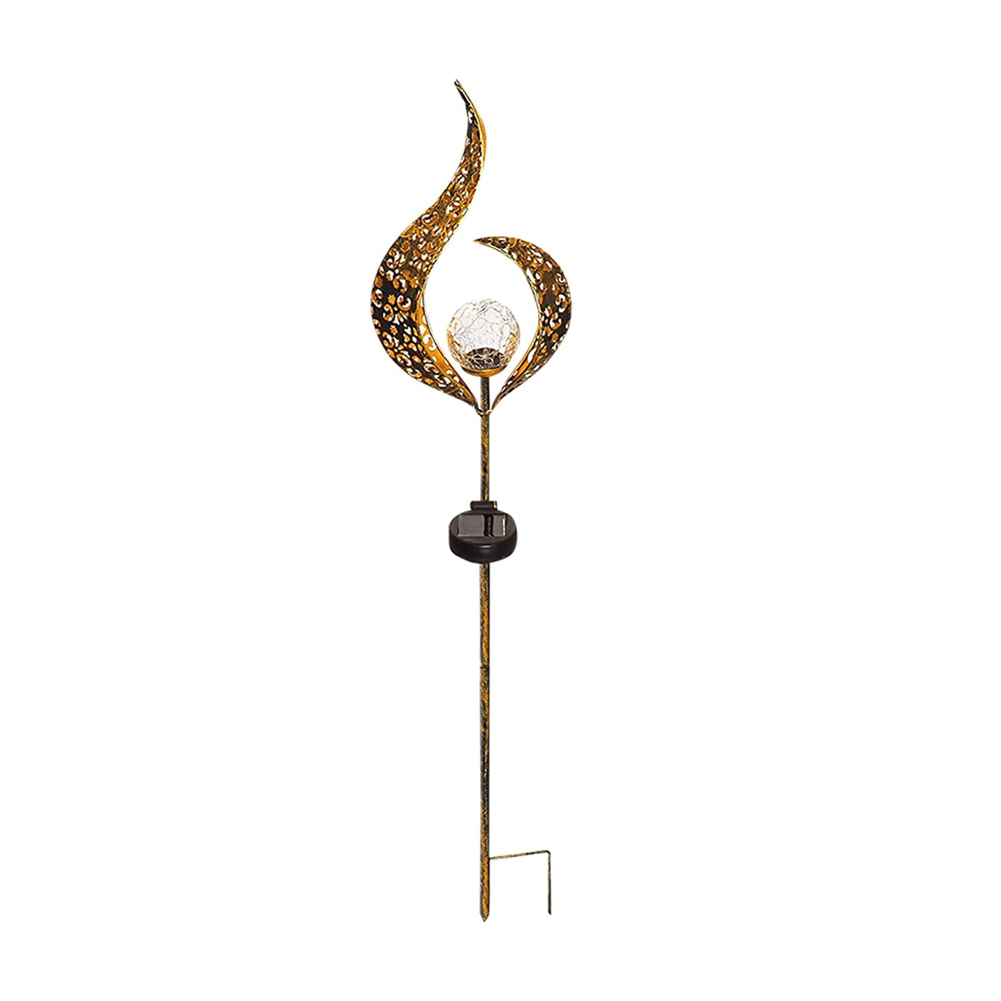 Rayvia Ornate Metal IP65 Solar Garden Stake Light with Cracked Glass Globe