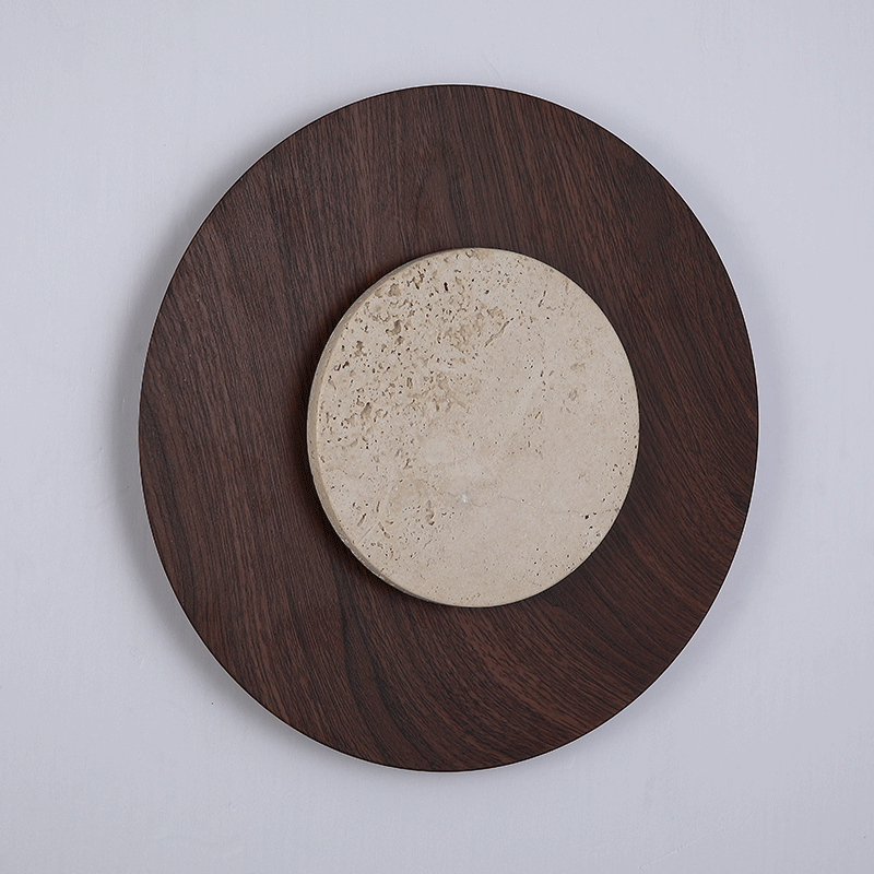 RoyaleGlow Yellow Travertine Round Wall Lamp-Modern Stone Lighting Fixture