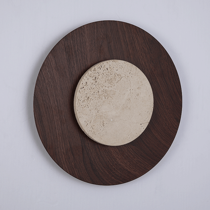 RoyaleGlow Yellow Travertine Round Wall Lamp-Modern Stone Lighting Fixture