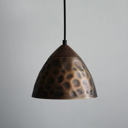 Royelux Luxury Hammered Copper Pendant Light with Natural Walnut Accent for Modern Homes