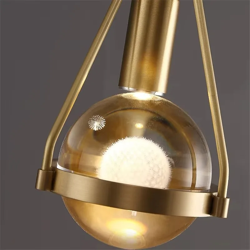 Royelux Nordic Gold Pendant Light with Crystal Globe, Modern Farmhouse Style