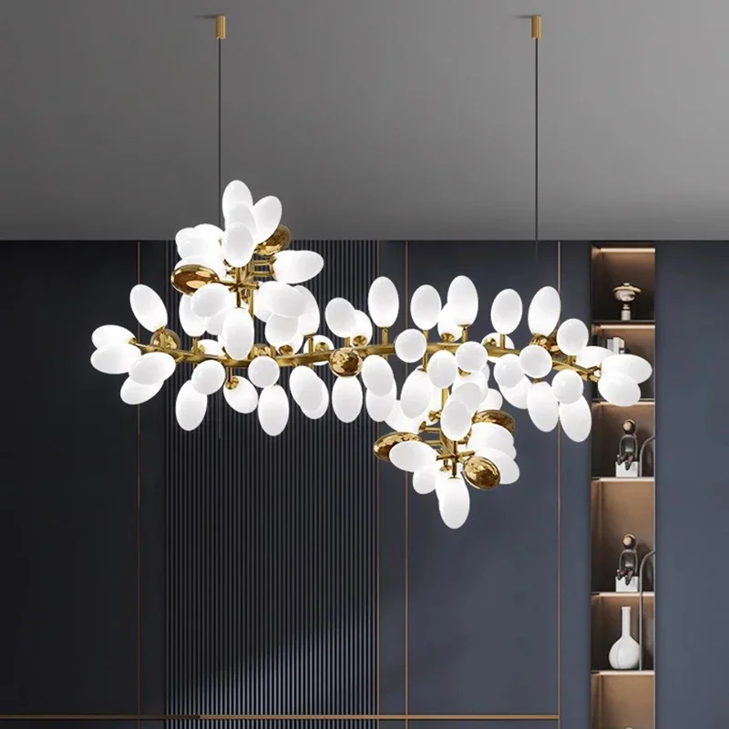 RoyaleGlow Golden Branch Modern Chandelier - Frosted Glass LED  Pendant Light Decor