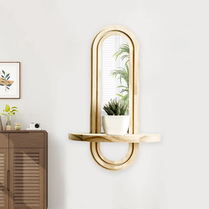 RoyaleGlow Modern Arched Wall Mirror with Integrated Wood Shelf