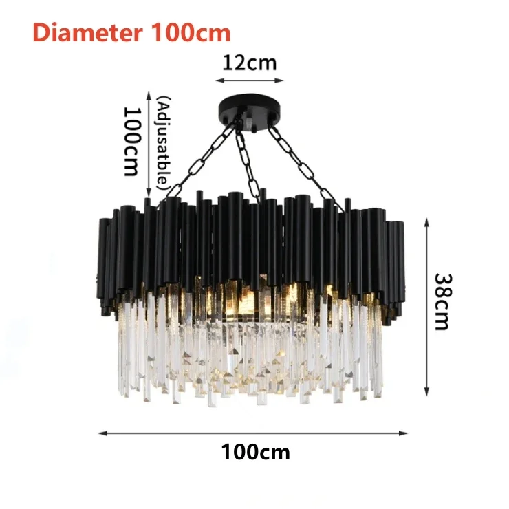 LuxRoyale Modern Black Chandelier with Clear Crystal Rods - Elegant Linear Lighting