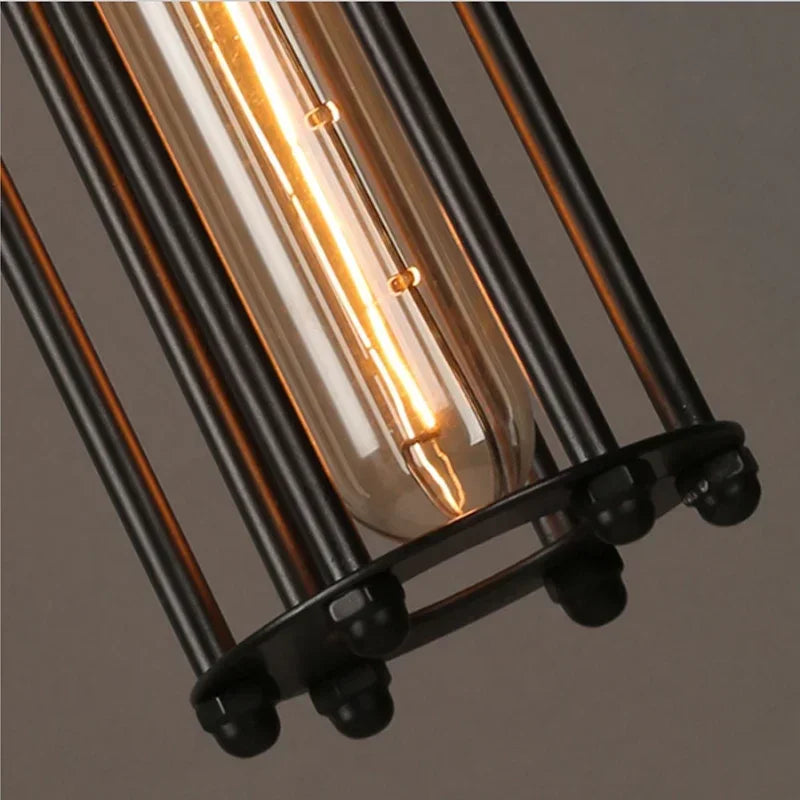 Rayvia Vintage Industrial Flute Pendant Light, Metal Glass Hanging Fixture